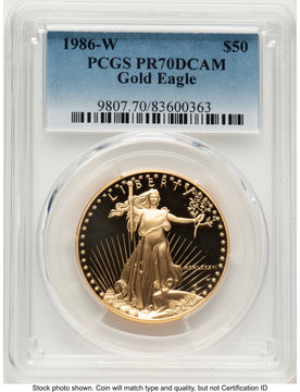 1986-W Proof Gold Eagle 1 oz Blue Gradient PCGS PR70
