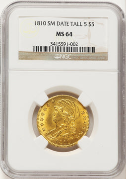1810 $5 Small Date Tall 5 Early Half Eagle NGC MS64