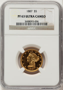 1887 $5 Proof Liberty Half Eagle NGC PR63 1887 $5 Proof Liberty Half Eagle NGC PR63