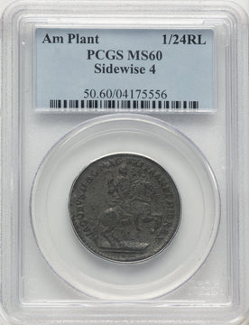 (1688) American Plantations 1/24 Part Real Sideways 4 Colonials PCGS MS60 (1688) American Plantations 1/24 Part Real Sideways 4 Colonials PCGS MS60