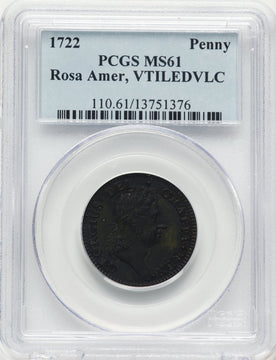 1722 Rosa Americana Penny VTILE BN Colonials PCGS MS61 1722 Rosa Americana Penny VTILE BN Colonials PCGS MS61