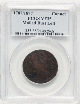 1787/1877 Connecticut Copper Mailed Bust Left BN Colonials PCGS VF35 1787/1877 Connecticut Copper Mailed Bust Left BN Colonials PCGS VF35