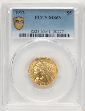 1912 $5 Indian Half Eagle PCGS MS63 1912 $5 Indian Half Eagle PCGS MS63