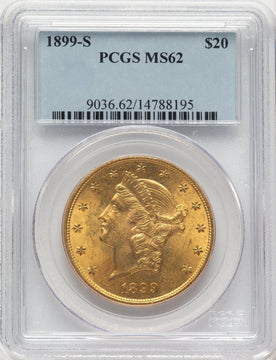 1899-S $20 Blue Label Liberty Double Eagle PCGS MS62 1899-S $20 Blue Label Liberty Double Eagle PCGS MS62
