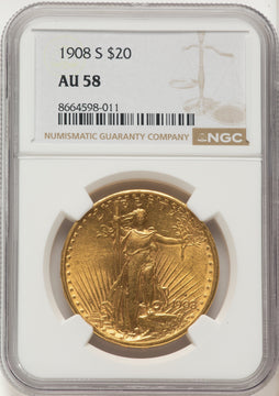 1908-S $20 Saint-Gaudens Double Eagle NGC AU58