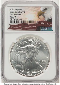 2021 Silver Eagle Type 2 FR Eagle 35th Anniversary Label NGC MS70