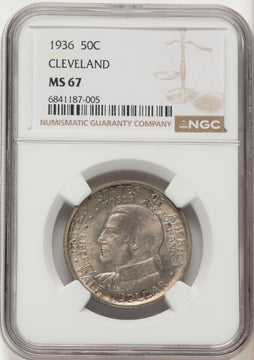 1936 50C Cleveland Commemorative Silver NGC MS67