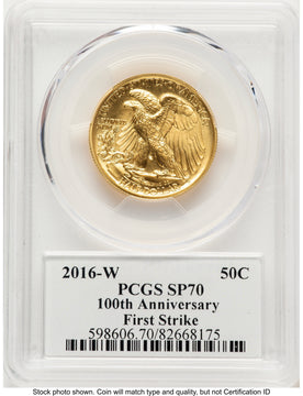 2016-W 50C Walking Liberty 100th Anniversary Gold Centennial FS 100th Anniversary PCGS MS70