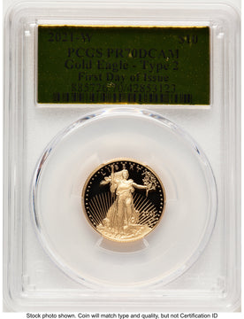 2021-W Type 2 Proof Gold Eagle 1/4 oz FDI Gold Foil PCGS PR70