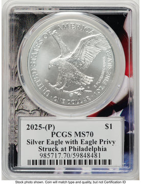 2025-(P) Silver Eagle (Privy Mark) Ultra Label Flag Core PCGS MS70 2025-(P) Silver Eagle (Privy Mark) Ultra Label Flag Core PCGS MS70