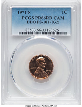 1971-S 1C FS-101 RD CA Proof Lincoln Cent PCGS PR66