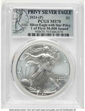 2024-(P) Silver Eagle (Privy Mark) First 50000 Privy Silver Eagle Label PCGS MS70 2024-(P) Silver Eagle (Privy Mark) First 50000 Privy Silver Eagle Label PCGS MS70