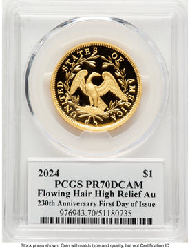 2024-(W) Gold 230th Anniversary Flowing Hair Medal FDI John PCGS PR70 Mercanti