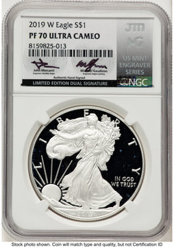 2019-W Proof Silver Eagle 1 oz John /Michael Gaudioso US Mint Engraver Series NGC PF70 Mercanti