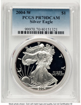 2004-W Proof Silver Eagle 1 oz Blue Gradient PCGS PR70