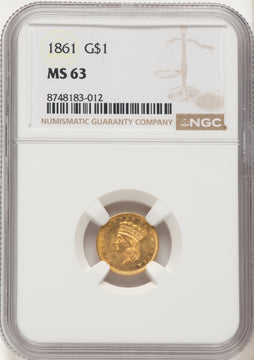 1861 G$1 Gold Dollar NGC MS63