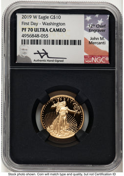 2019-W Proof Gold Eagle 1/4 oz FDI John Washington NGC PF70 Mercanti
