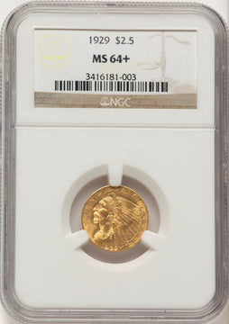 1929 $2.50 Indian Quarter Eagle NGC MS64+ 1929 $2.50 Indian Quarter Eagle NGC MS64+