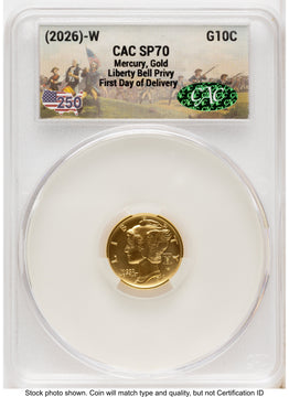 2026-W Best of the Mint 1916 Mercury Dime Gold 1/10 oz First Day of Delivery America 250 CACG MS70 2026-W Best of the Mint 1916 Mercury Dime Gold 1/10 oz First Day of Delivery America 250 CACG MS70
