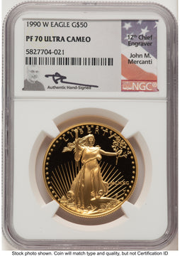 1990-W Proof Gold Eagle 1 oz John NGC PF70 Mercanti