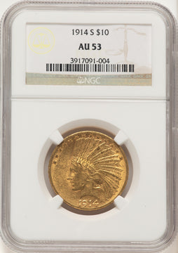 1914-S $10 Indian Eagle NGC AU53