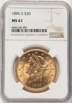 1885-S $20 Brown Label Liberty Double Eagle NGC MS61