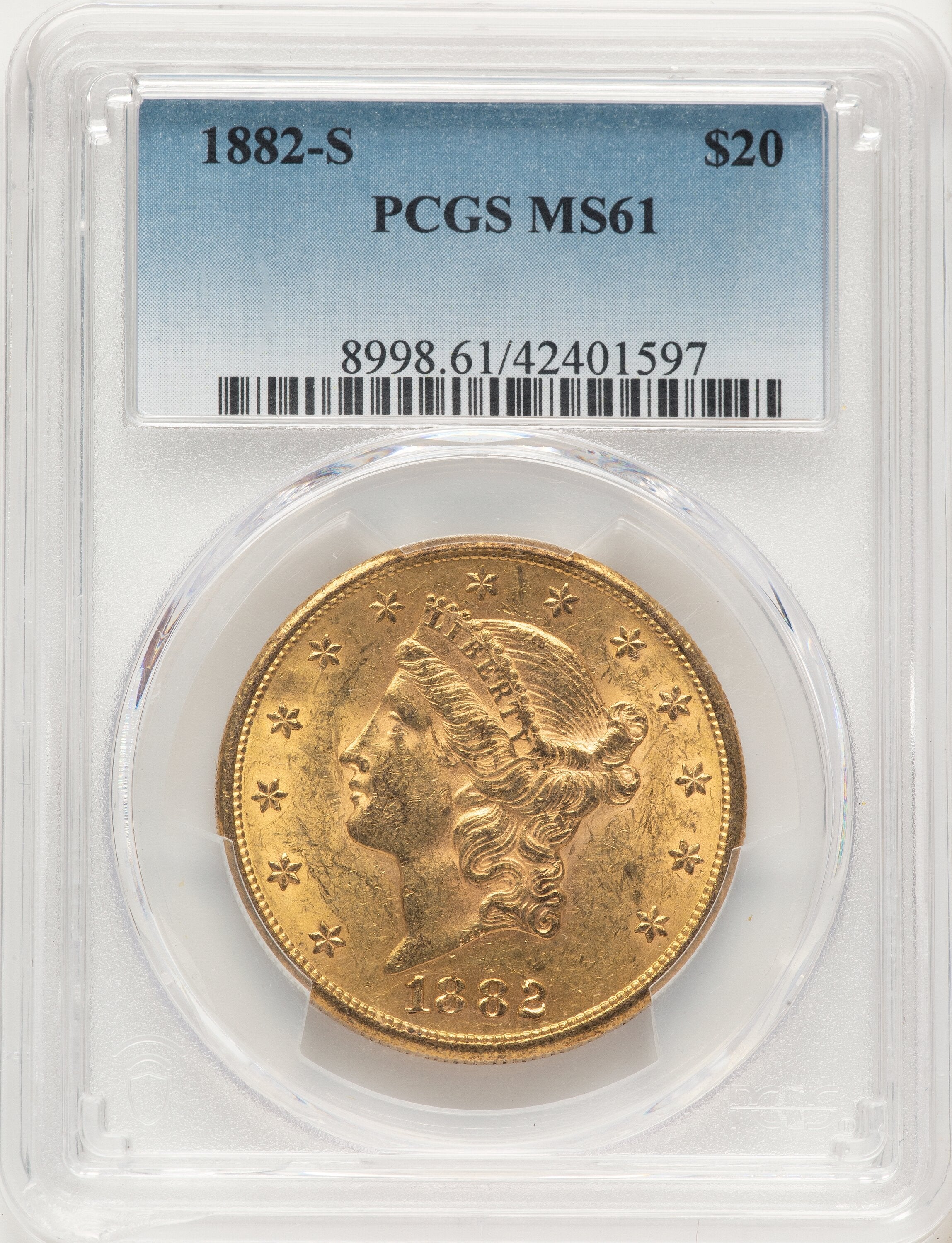 1882-S $20 Blue Gradient Liberty Double Eagle PCGS MS61 | LCR Coin