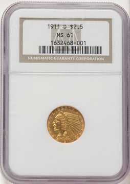 1911-D $2.50 Indian Quarter Eagle NGC MS61