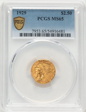 1929 $2.50 Indian Quarter Eagle PCGS MS65 1929 $2.50 Indian Quarter Eagle PCGS MS65