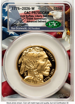 2026-W Proof Gold Buffalo 1 oz Advanced Delivery Ron Drzewucki Flag Core CACG PR70 2026-W Proof Gold Buffalo 1 oz Advanced Delivery Ron Drzewucki Flag Core CACG PR70