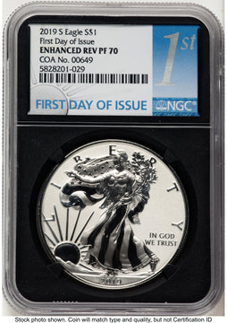 2019-S Enhanced Reverse Proof Silver Eagle 1 oz FDI 1ST NGC PF70 2019-S Enhanced Reverse Proof Silver Eagle 1 oz FDI 1ST NGC PF70