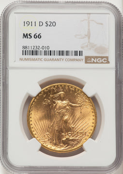 1911-D $20 Saint-Gaudens Double Eagle NGC MS66