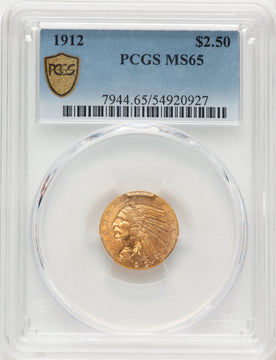 1912 $2.50 Indian Quarter Eagle PCGS MS65 1912 $2.50 Indian Quarter Eagle PCGS MS65