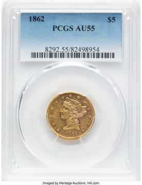 1862 $5 Liberty Half Eagle PCGS AU55