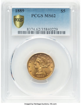 1889 $5 Liberty Half Eagle PCGS MS62