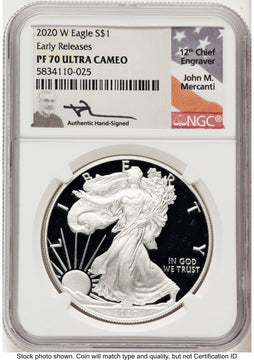 2020-W Proof Silver Eagle 1 oz ER John NGC PF70 Mercanti