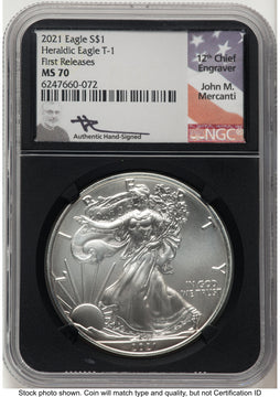 2021 Silver Eagle Type 1 FR John NGC MS70 Mercanti 2021 Silver Eagle Type 1 FR John NGC MS70 Mercanti