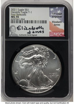 2021 Silver Eagle Type 1 FR Elizabeth Jones NGC MS70 2021 Silver Eagle Type 1 FR Elizabeth Jones NGC MS70