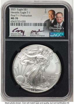 2021 Silver Eagle Type 1 /David J Ryder Mint Director's Series NGC MS70 Ed Moy 2021 Silver Eagle Type 1 /David J Ryder Mint Director's Series NGC MS70 Ed Moy