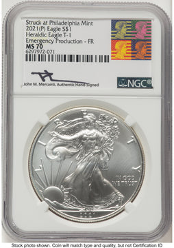 2021-(P) Silver Eagle Type 1 Emergency Production FR John Reagan Bust Art NGC MS70 Mercanti 2021-(P) Silver Eagle Type 1 Emergency Production FR John Reagan Bust Art NGC MS70 Mercanti