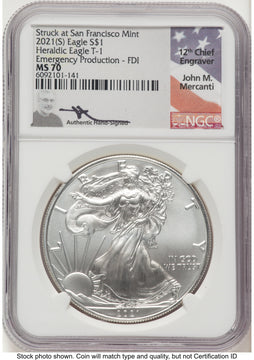 2021-(S) Silver Eagle Type 1 Emergency Production FDI John NGC MS70 Mercanti 2021-(S) Silver Eagle Type 1 Emergency Production FDI John NGC MS70 Mercanti