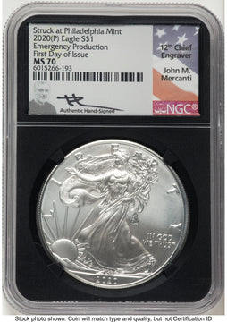 2020-(P) Silver Eagle Emergency Production FDI John NGC MS70 Mercanti 2020-(P) Silver Eagle Emergency Production FDI John NGC MS70 Mercanti