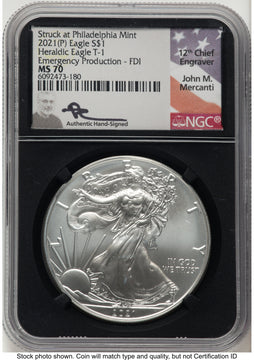2021-(P) Silver Eagle Type 1 Emergency Production FDI John NGC MS70 Mercanti 2021-(P) Silver Eagle Type 1 Emergency Production FDI John NGC MS70 Mercanti