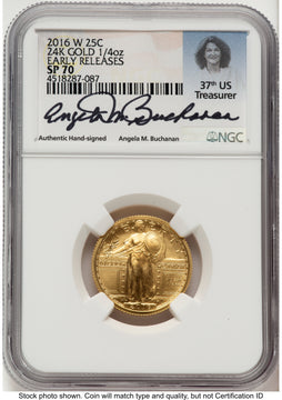 2016-W 25C Standing Liberty 100th Anniversary Gold Centennial ER Angela Buchanan NGC MS70 2016-W 25C Standing Liberty 100th Anniversary Gold Centennial ER Angela Buchanan NGC MS70