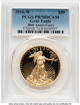 2016-W Proof Gold Eagle 1 oz Blue Gradient PCGS PR70 2016-W Proof Gold Eagle 1 oz Blue Gradient PCGS PR70