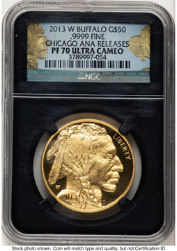 2013-W Proof Gold Buffalo 1 oz Chicago ANA Gold Buffalo Label NGC PF70 2013-W Proof Gold Buffalo 1 oz Chicago ANA Gold Buffalo Label NGC PF70