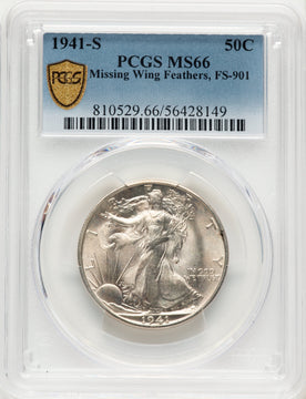 1941-S 50C FS-901 Walking Liberty Half Dollar PCGS MS66