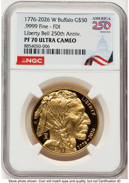 2026-W Proof Gold Buffalo 1 oz FDI America 250 Congress Building Label NGC PF70 2026-W Proof Gold Buffalo 1 oz FDI America 250 Congress Building Label NGC PF70