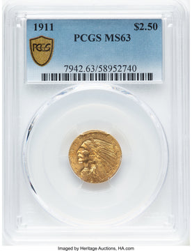 1911 $2.50 Indian Quarter Eagle PCGS MS63 1911 $2.50 Indian Quarter Eagle PCGS MS63