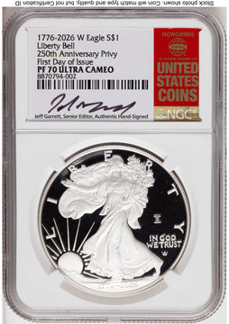 2026-W Proof Silver Eagle 1 oz FDI Jeff Garrett Red Book NGC PF70 2026-W Proof Silver Eagle 1 oz FDI Jeff Garrett Red Book NGC PF70